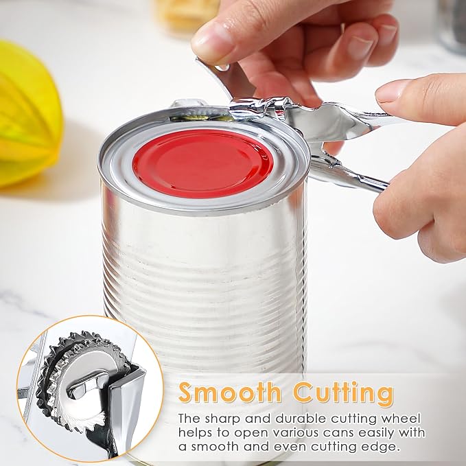 2 Pack Can Opener Manual, Safety Commercial Smooth Edge Can Opener | Heavy Duty Stainless Steel Hand Held Canned Open, Small Side Cut abrelatas, Multifunctional Bottle Open for Camping, Kitchen