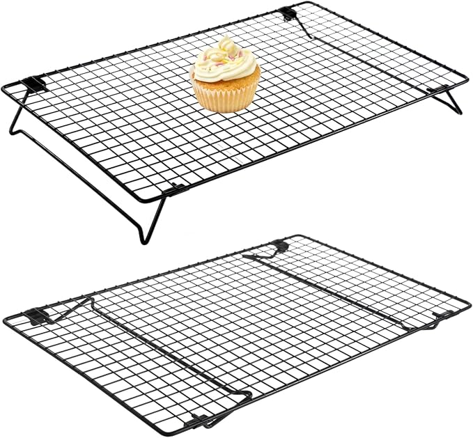 Cooling Racks for Cooking and Baking, 2 Pcs Stackable Cooling Rack for Baking, 16.93 x 11.06 Inch Carbon Steel Wire Rack with Folding Legs, Cookie Cooling Racks Baking Cooking Cooling Roasting