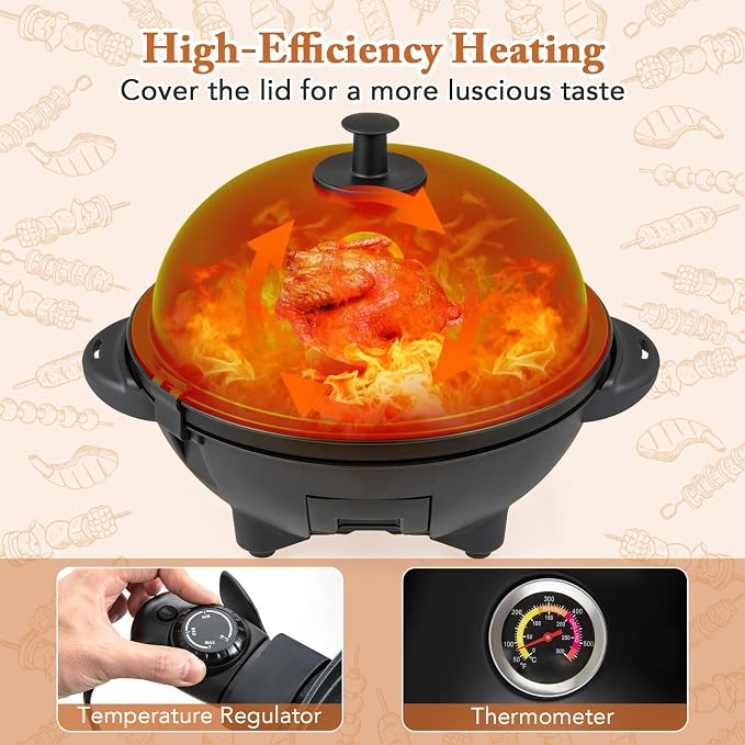 Giantex Electric Grill Outdoor Indoor, Portable BBQ Grill | Thermometer, Nonstick Griddle, Drip Tray, Condiment Tray, Freestanding & Tabletop, for Patio Apartments Backyard Party