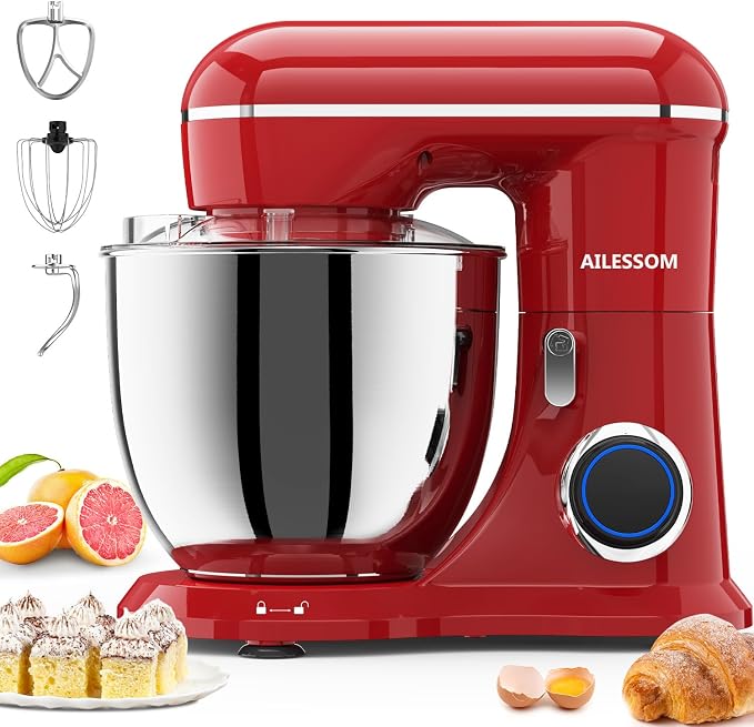 Stand Mixer, 6.5QT Tilt-Head Electric Kitchen Mixer, 10-Speed Household food mixer with 307 Stainless Steel Bowl, Dough Hook, Whisk & Beater, Splash Guard, Ideal for Baking Bread, Cake & Whipping