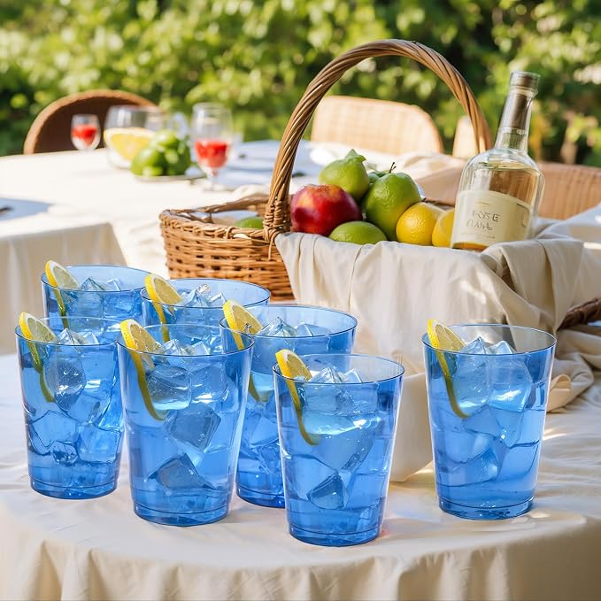 DaYammi 100 Pack Clear Blue Plastic Cups 10 Oz - Heavy Duty Blue Disposable Cups,blue Party cups Disposable Tumblers for Wedding,Birthday,Cocktails & Celebrations Reusable Drinking Glasses