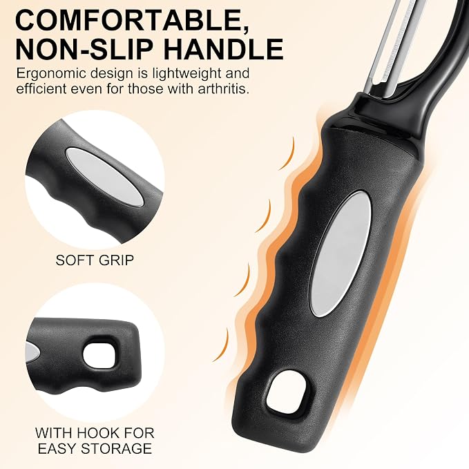 Premium Swivel Vegetable Peeler, Soft Grip Handle and Ultra Sharp Stainless Steel Blades - Perfect Kitchen Peeler For Veggie, Fruit, Potato, Carrot, Apple - Black - Set of 2