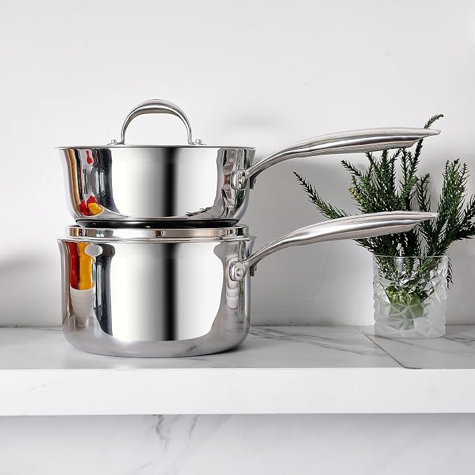 KEAWELL K3 Premium Tri-Ply Fully Clad Saucepan with Lid (3-Qt) | Tri-Ply Fully Clad Stainless Steel Saucepan; Small Pot with Lid; Even Heating; Induction and Oven Safe; For All Stovetops