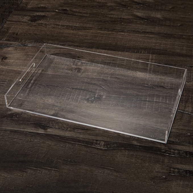 Sooyee Clear Acrylic Serving Tray, 16" x 12" | Coffee Table Trays, Plastic Tray for Living Room, Bathroom, Ottoman Coffee Table, Home Decorative Tray