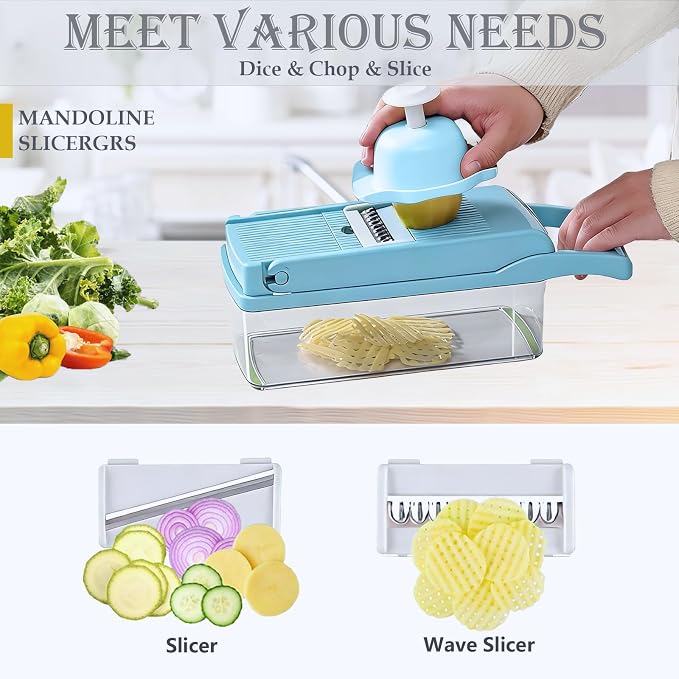 Vegetable Chopper Mandoline Slicer Home Kitchen Appliance Essential Gadget | Pro-Series Veggie Cutter with Container for Food Onion Fruit Salad Potato Christmas Gift House Cooking Supply Tool