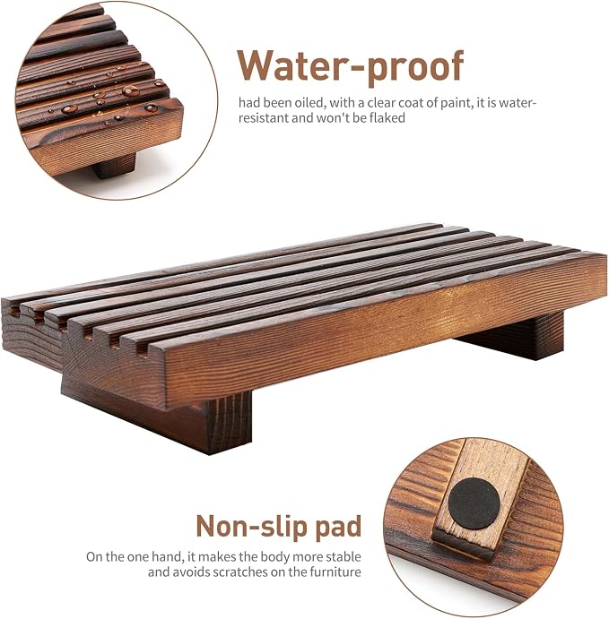 Kitchen Sink Tray for Bathroom Counter Decorative Wooden Riser Soap Holder | Small Dish Soap Dispenser for Bathroom Decor Farmhouse Kitchen Accessories Wood Pedestal Stand Countertop Sponge Vanity Trays