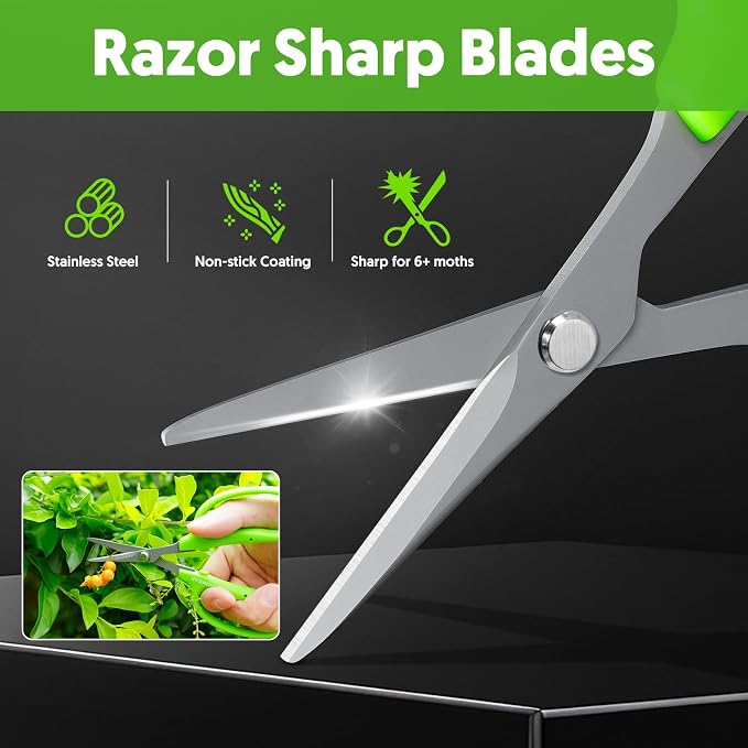 Garden Scissors, 2 PCS, 6-in, Non-Stick Coated Steel, Straight Blades | Sharp Pruning Shear, Gardening Tools, Garden Snips for Plants, Herbs, Flowers in Grow Tent and Hydroponics, Easy to Clean