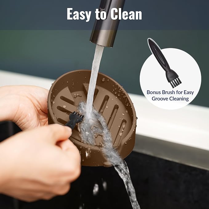 NiHome Silicone Sponge Holder for Kitchen Sink, Fits Scrub Daddy Mommy | Self-Draining Dispenser Organizer Tray, Sink Caddy Countertop Fits Soaps, Scrubber, Dishwasher Safe, Includes Brush