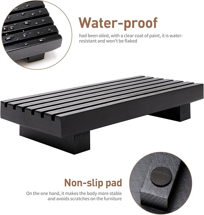 Black Bathroom Tray for Sink Decor Kitchen Counter Wood Pedestal Soap Dish | Small Sponge Holder Soap Dispenser Wooden Risers Restroom Decor Kitchen Accessories Countertop Mens Spa Vanity Toilet Tray