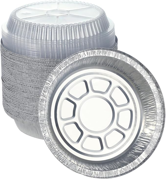 Waytiffer 40pack Disposable 9" Round Aluminum Foil Pans with Clear Lids | Disposable Containers with Straight Walls for Storing, Baking,Heavy duty, Standard Size Tarts, Pies Foil Plates Durable Pans