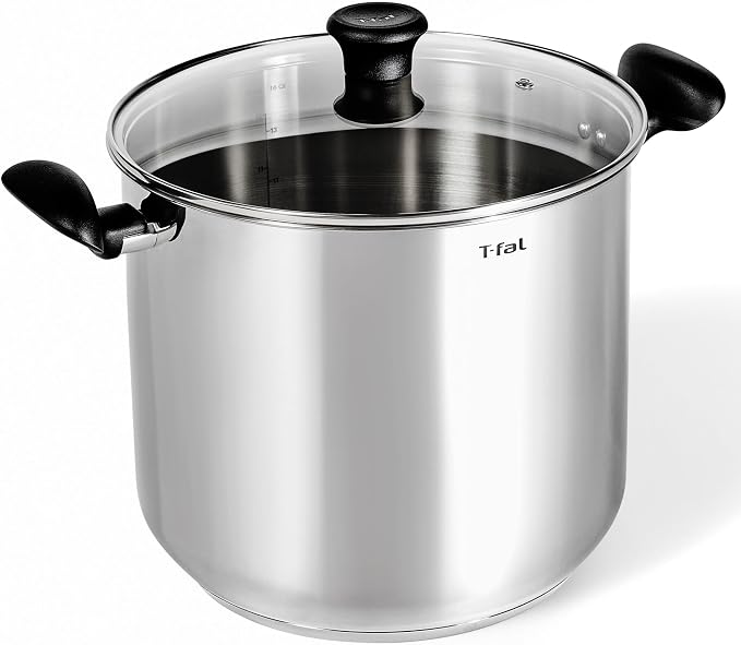 T-fal Specialty Stainless Steel 20-Quart Stock Pot with Lid, Induction Compatible, Soup Pasta Pot, Dishwasher-Safe, Oven Safe Up To 350, Silver