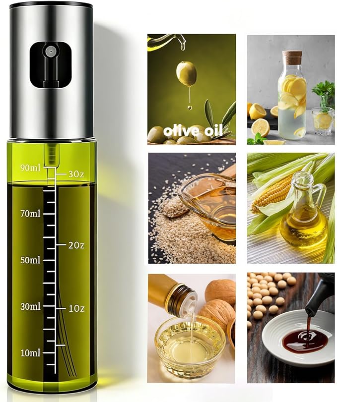 Light Blockage Olive Oil Sprayer for Cooking, 100ml/3.38oz Food Grade Oil Dispenser Bottle, Leakproof Kitchen Oil Mister for Air Fryer, Salad, Frying, BBQ & Baking