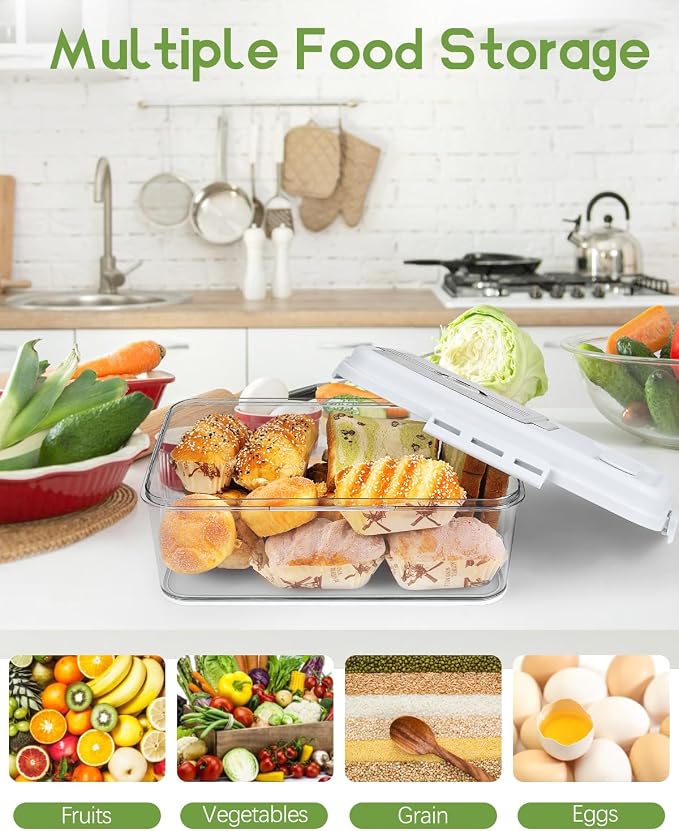 Dynta Large Bread Box for Kitchen Countertop 11.4 x 7.5 x 6.7 Inch Airtight Bread Storage Container Time Recording Bread Keeper with Lid for Toast, Loaf and Cookies