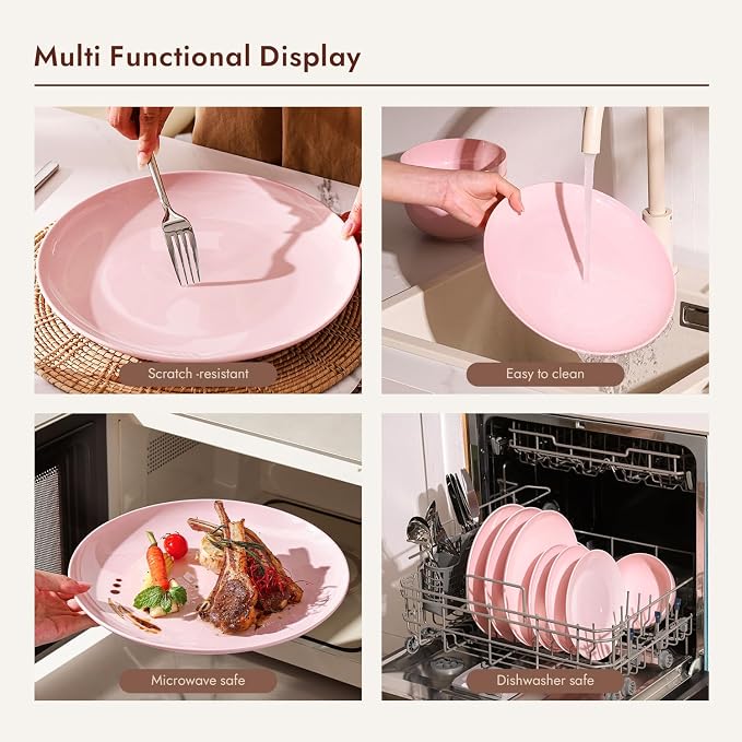 18-Piece Bone China Dinnerware Set for 6, Sakura Pink | Lightweight Porcelain | Round Plates & Bowls | Scratch Resistant | Durable Ceramic | Microwave & Dishwasher Safe