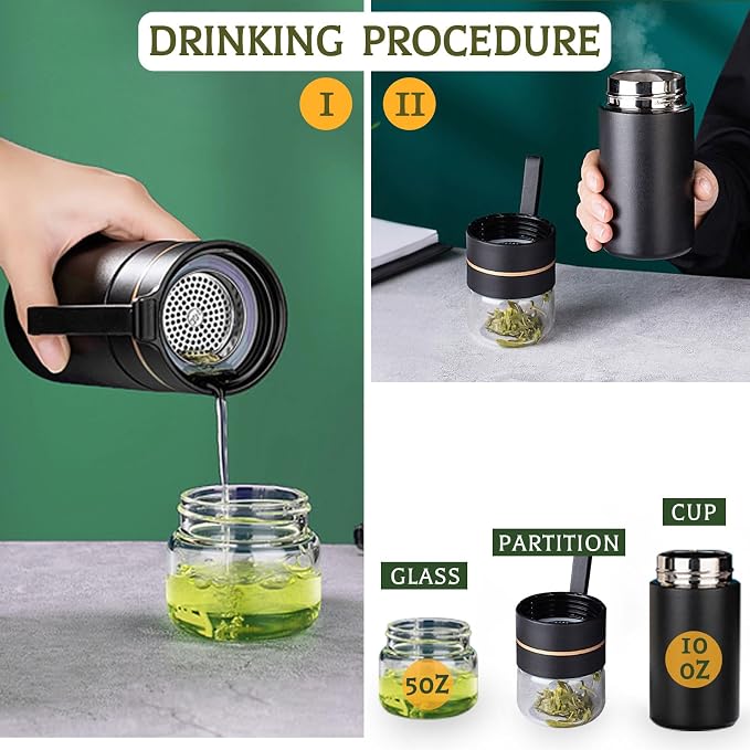 Glass Teapot With Infuser, Travel Tea Mug, Portable Tea Infuser Bottle 15OZ | Loose Tea Cup With Infuser And Lid,Tea Mug With Infuser For Outdoor,Tea Tumbler at Home,Tea Maker for Tea Lovers