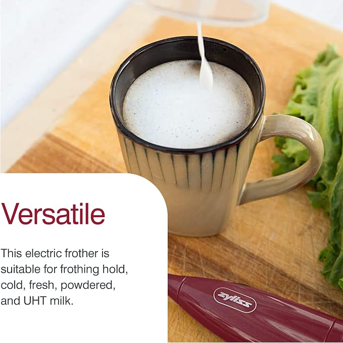 Zyliss Handheld Electric Milk Frother Wand - Versatile Drink Mixer - Frother for Coffee, Cappuccinos, Lattes or Shakes for Perfect Foam, Hot or Cold - Red