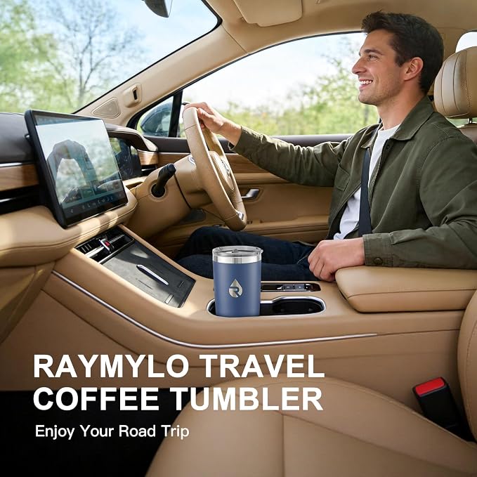 RAYMYLO Travel Coffee Tumbler, Insulated Travel Coffee Mug Cup, 20oz | Detachable Lid for Thoroughly Clean, Cup Holder Friendly for Outdoor, Double-Wall Vacuum Insulation, Spill Proof & BPA Free