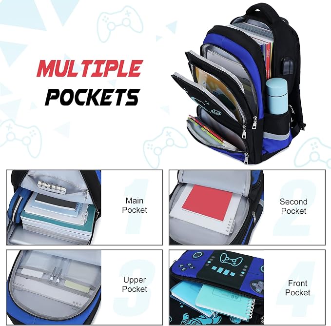 Backpack for School Boys, Cool Luminous Gamer Boys Schoolbag | with Lunch Box & Pencil Case Set for Kids Teens Elementary Middle School, Bookbag Glow In The Dark