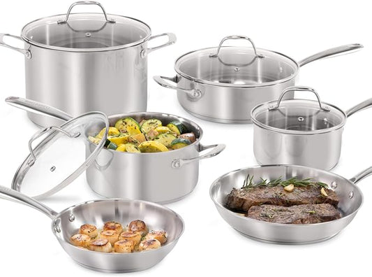 Guy Fieri's Flavortown 10-Piece Stainless Steel Cookware Set | Frying Pans, Saucepans, Saute Pan & Stock Pot, Oven-Safe up to 500F