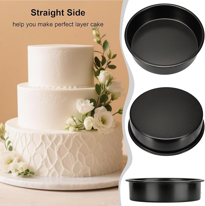 Round Cake Pans, 3PCS Circle Cake Pan with 90 Parchment Paper(6, 8, 10Inch) | Nonstick Cake Pan Set for Layer Cakes Deep-Dish Pizza, Cake Baking Pans for Christmas Birthday Thanksgiving, Dishwasher Safe