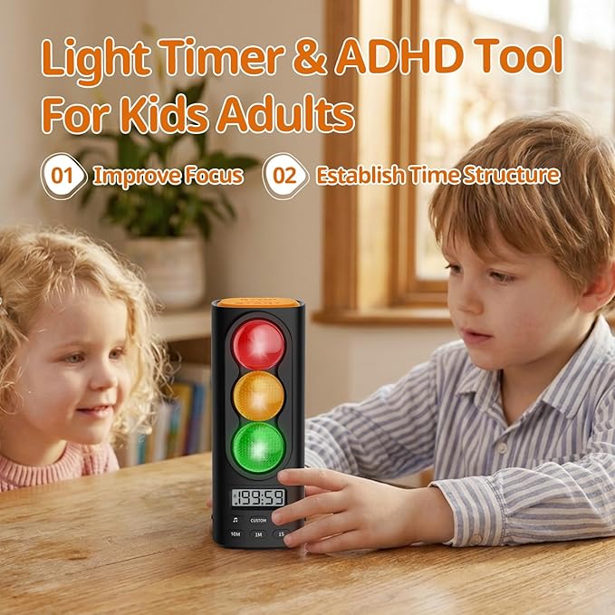 Traffic Light Visual Timer&ADHD Tool for Kids Adults Display Volume Adjustment, with 4 Ringtones for Classroom Desk Home Kitchen Game Countdown Pause Memory Function Charger Type C Included | visual meeting Classroom Desk Kitchen Type C Included Back t...