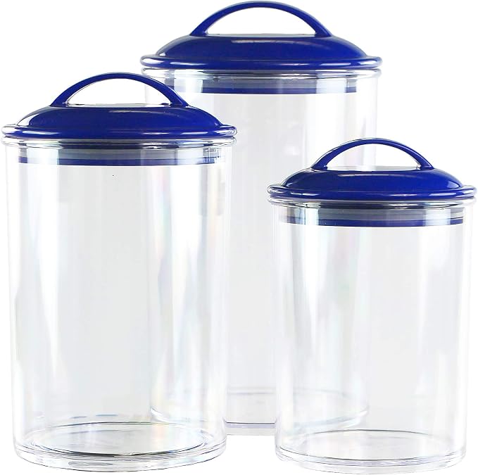 Food Storage Containers, BPA Free Airtight Canisters for Cereal, Pasta, Sugar, Coffee, Flour, Cookies, Loose Tea, for Kitchen Organization, Set of 3 by Reston Lloyd, Indigo
