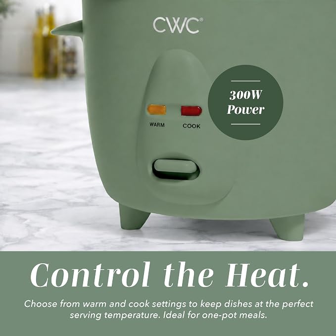 COOK WITH COLOR 6 Cup Rice Cooker 300W - Effortless Cooking and Perfectly, Cooks 3 Cups of Raw Rice for 6 Cups of Cooked Rice, Green