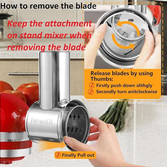 FavorKit Chesse Grater Slicer Shredder Attachment for Kitchenaid Mixers | 100% Stainless Steel Salad Maker Accessory, 60mm Large Feed Chute, EasyClean Dishwasher Safe,Save Time-2LB potato only 1min.