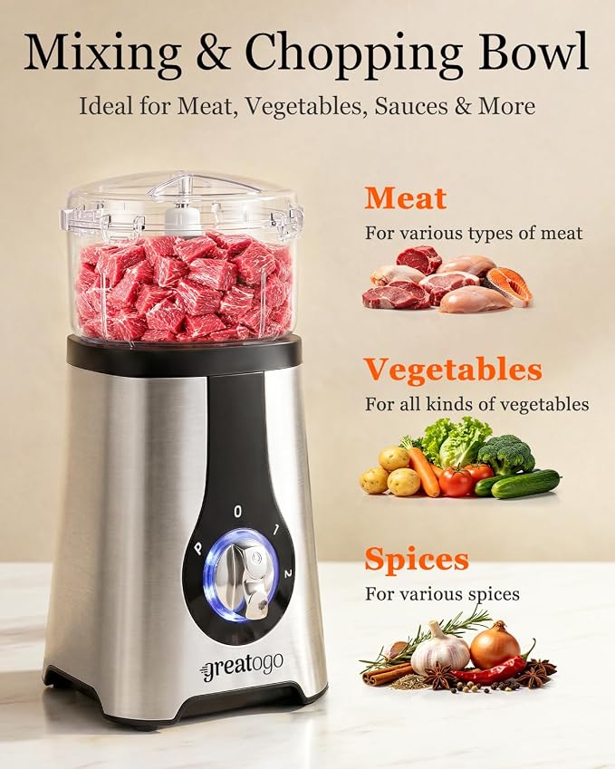 Power Smoothie Blender, Household Countertop Kitchen Blender and Food Processor Combo for Smoothies, Shakes, Drinks, Baby Food, Sauces, and Spreads. Come with Pitcher, Jar, Chopper, and Grinder