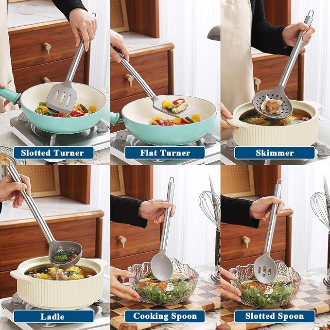Kitchen Utensils Set, Kyraton 38 Pieces Non-Stick Silicone Cooking Utensils Set, Spoon Spatula Set with Sturdy Stainless Steel Utensil Holder, Dishwasher Safe