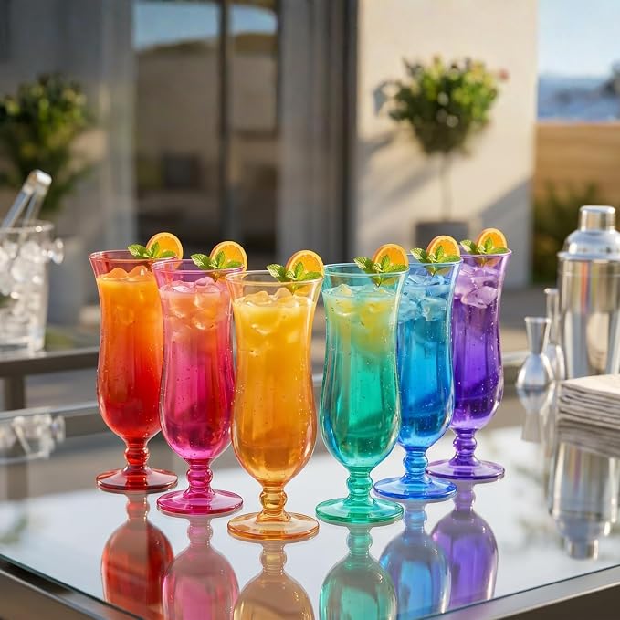 Unbreakable Pina Colada, Daiquiri, Frozen Cocktails & Juice Glasses, Hurricane Glassware, 14oz - 6 Set - Reusable Acrylic Dishwasher Safe Shatterproof BPA-free Plastic Cup, Tropical Cocktail Tall Cups