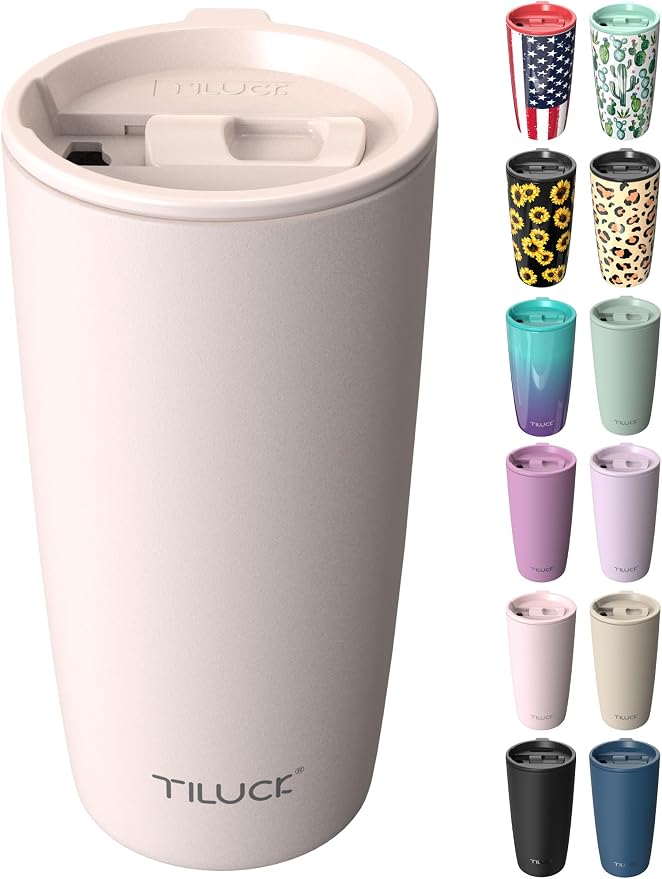 TILUCK 20 oz Insulated Coffee Tumbler with BPA-Free Lid | Travel Coffee Mug, Dishwasher Safe, Cup Holder Friendly, Double-Wall Vacuum Insulation for Hot & Cold Drinks, MatteSakuraPink