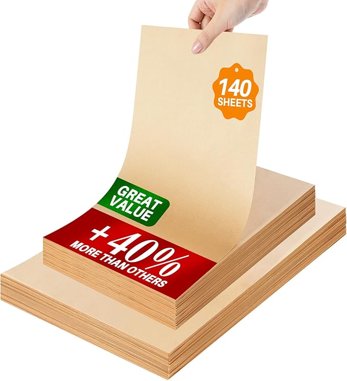 140 Parchment Paper Sheets 9x13 Inch | Precut Unbleached Baking Paper Sheets for Oven, Air Fryer, Cookies, Bread, Pizza | Non-Stick, Greaseproof Liners | Natural Brown Parchment for Baking