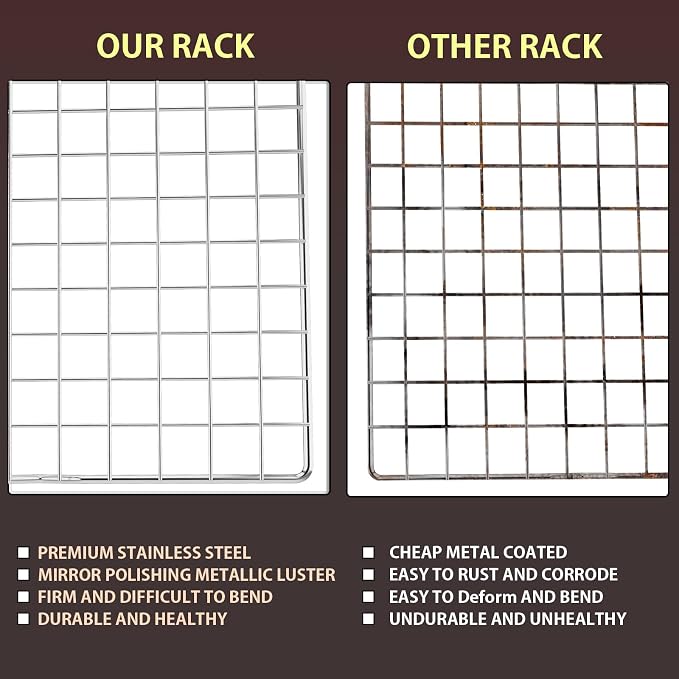 2PCS Cooling Rack for Cooking and Baking, 15" x 10" Wire Rack,Silver | Thick Wire Rack, Oven & Dishwasher Safe, for Roasting, Grilling, Drying, Fits Half Sheet Pan
