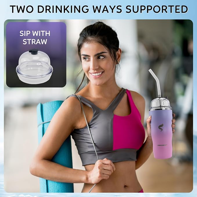 20 oz Insulated Tumbler, Straw and Flat Lids, Pink Purple | 18/8 stainless steel, double-wall vacuum insulation, BPA-free materials, reusable straw, for everyday hot and cold drinks.