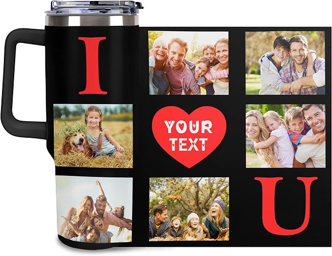 Personalized Tumbler Custom Vacuum Insulated Travel Mug Customizable Coffee Cup with Your Photos and Text Christmas Birthday Gift (40oz Design 1)