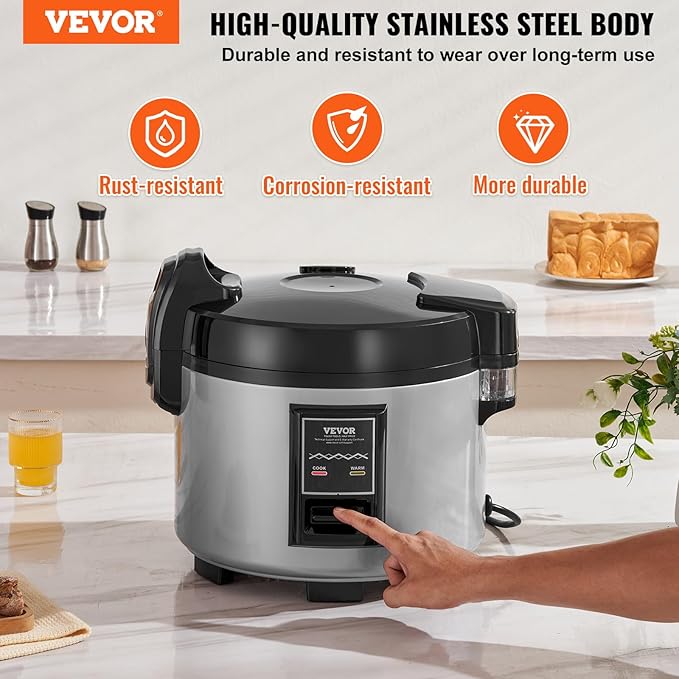 VEVOR Commercial Rice Cooker, 20-Cup Rice Cooker, 3.6L Large Rice Cooker and Warmer with Nonstick Inner Pot, Fast Cooking and 12-Hour Keep Warm, with Rice Cup and Paddle, cETL Approved