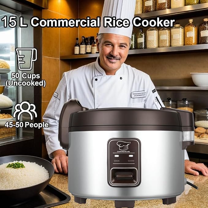 15.8QT Large Commercial rice cooker & warmer 84 cups cooked rice, One-Touch | Commercial Electiric Rice Warmer for 60-70 people, 32 cups uncooked rice, Non-stick mat, Non-stick inner pot, Auto Keep Warm