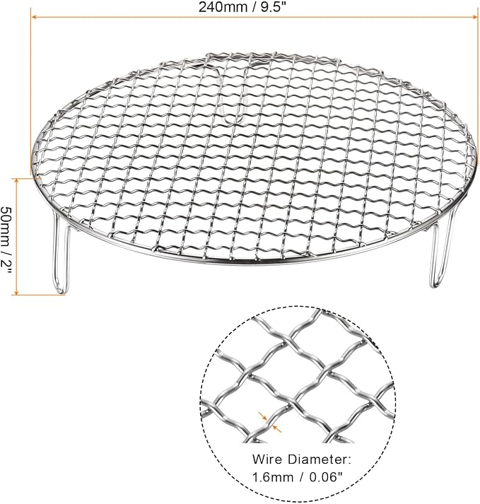 HARFINGTON Round Cooking Rack 9.5-inch Stainless Steel Cross Wire Barbecue Grill Net with 50mm Legs for Cooking Baking Steaming BBQ