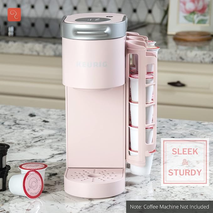 STORAGENIE Coffee Pod Holder for Keurig, Stores 10 Pods, Pink | Compatible with K-Cups, Vertical storage saves counter space, Ideal for small kitchens, RVs and dorms