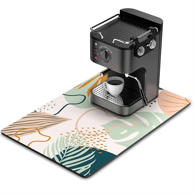 Rnivvi Coffee Mat, 16" x 24" Cute Boho Theme Coffee Bar Mats for Espresso Machine Station Accessories and Organizer, Hide Stain Rubber Backed Absorbent Dish Drying Pad for Kitchen Counter, Tropical