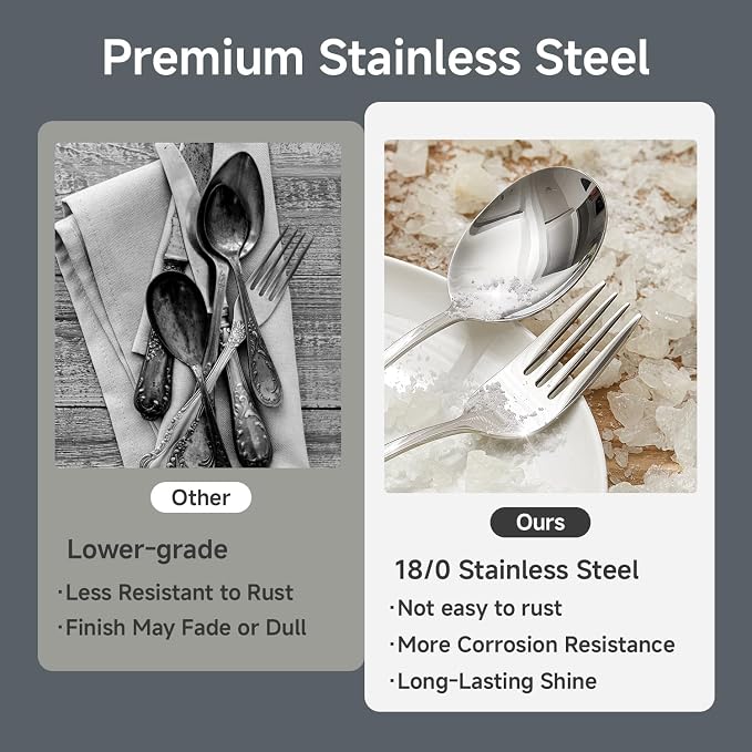 HIKAA Silverware Set with Steak Knives for 6, 36 Piece Heavy Duty 18/10 Stainless Steel Flatware Set, Mirror Polished Cutlery, Dishwasher Safe for Home Kitchen, Wedding, Housewarming Gift
