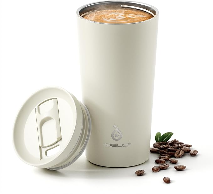 Ideus 17 oz Travel Coffee Mug, Double Wall Vacuum Stainless Steel Insulated Coffee Tumbler With Lid, Splash-Proof & Cup Holder Friendly, Keeps Drinks Hot/Cold, Dishwasher Safe, White