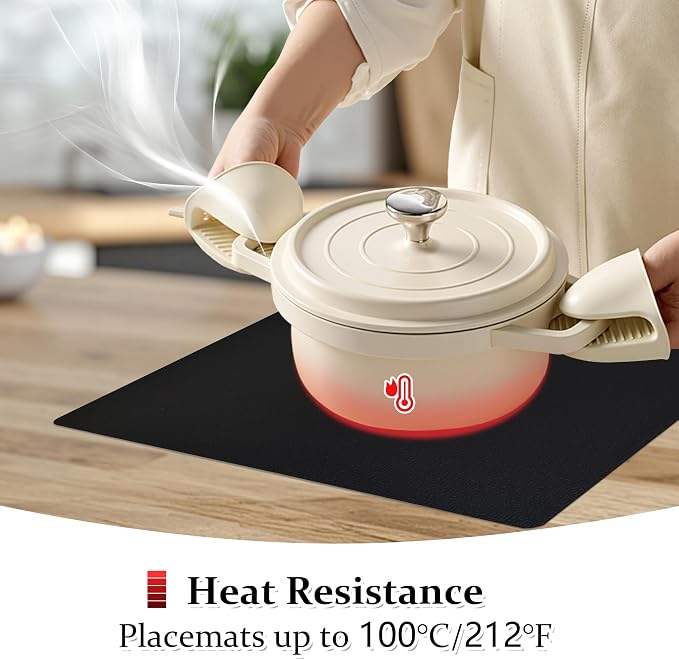 FROMHEART Faux Leather PU Placemats Set of 8 (Black,11.8" x 17") | Waterproof,Heat/Oil Stain-Resistant Table Mat–Reversible,Non-Slip,Easy to Clean Place Mats for Kitchen,Dining,Indoor/Outdoor