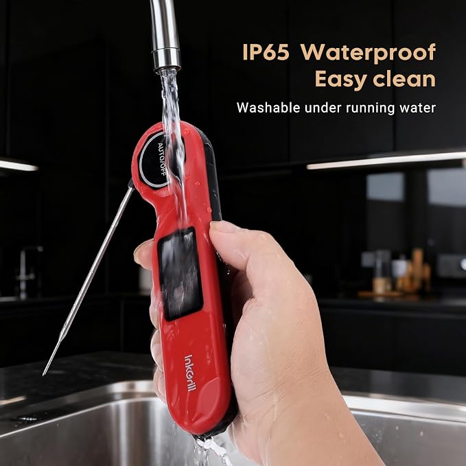 Rechargeable Waterproof Digital Instant Read Meat Thermometer | 0.5 Sec Professional Grill Thermometer Kitchen Cooking with Calibration, Large VA Display Backlit for Steak Turkey BBQ Candy