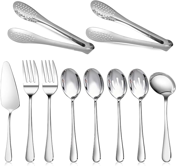10PCS 18/8 Stainless Steel Serving Utensils Set