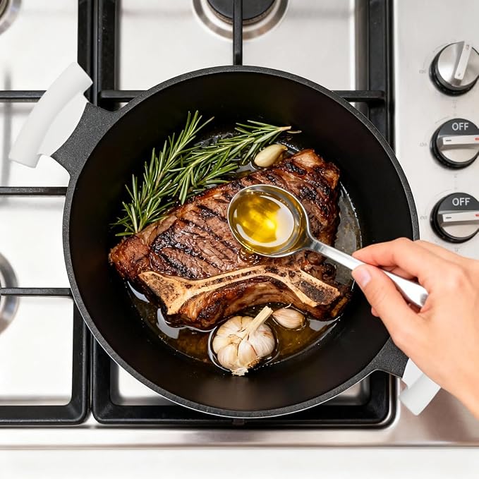 5 Qt Nonstick Stock Pot with Lid, Soup Pot with Stay-Cool Handle, White | Lightweight & Durable, Suitable for All Stoves, Including Induction, PTFE & PFAS & PFOA Free