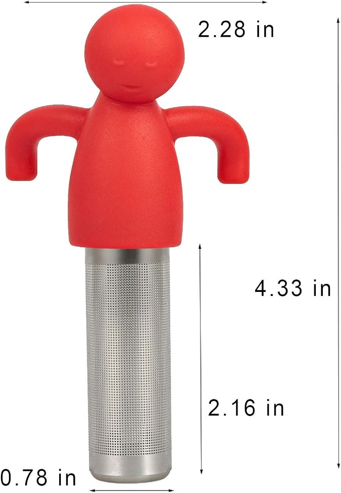 Leden Cute Tea Infuser for Loose Leaf Tea, Extra Fine Mesh Tea Steeper Red | Stainless Steel Fun Person-shaped Design Tea Strainer Filter with Silicone Handle for Loose Tea Ball for Cup Mug