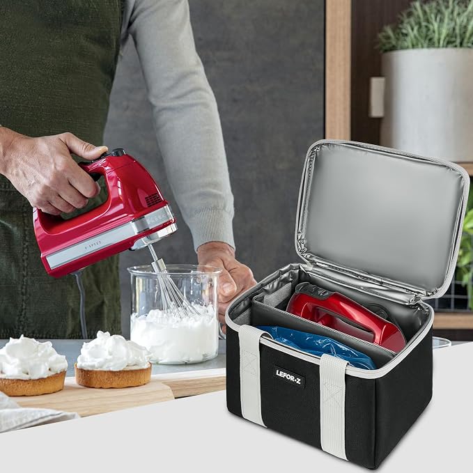 Carrying Bag Case Fits for KitchenAid 5/6/7/9 Ultra Power Speed Hand Mixers | Hand Mixer Travel Bag Portable Storage Organized Case Fits for Kitchen Aid Mixer Accessories,Black(Bag Only)