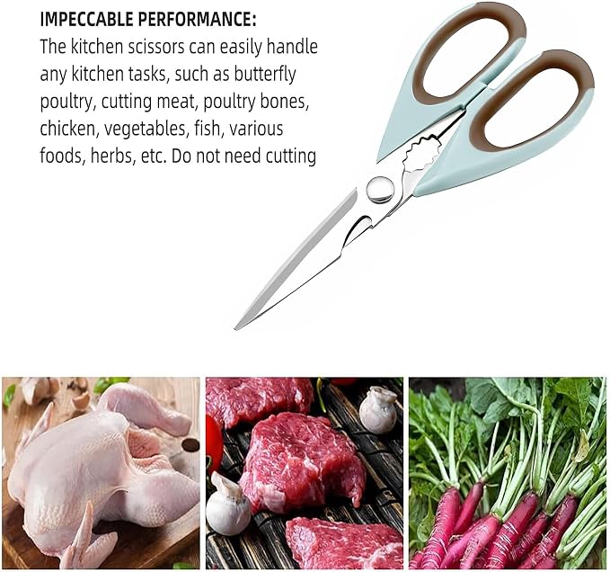 Multifunctional Stainless Steel Kitchen Scissors Set, Heavy Duty Food Scissors with Safety Cover, Sharp Utility Shears for Chicken, Meat, Vegetables, Herbs, 2 Pack